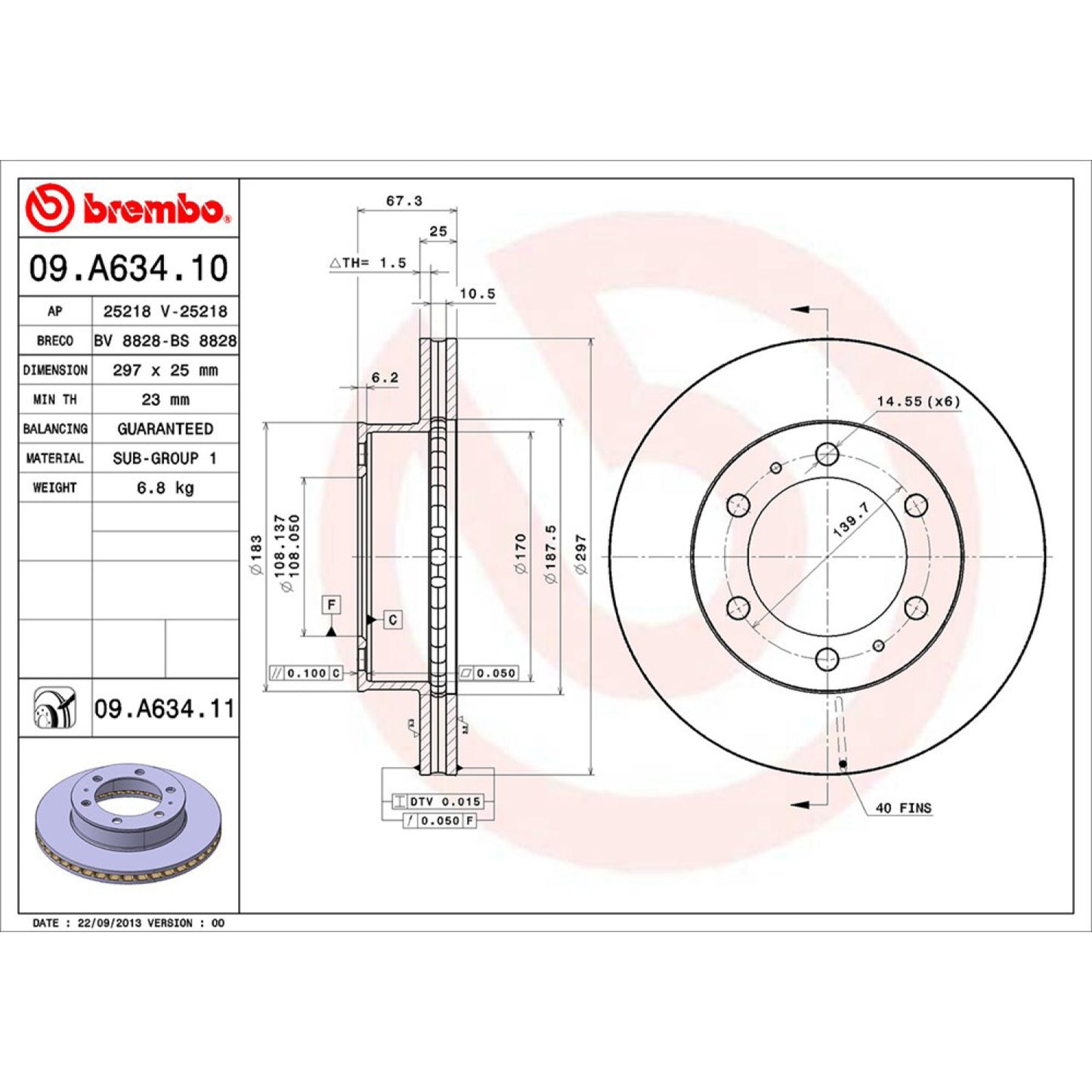 BRE-09.A634.10 - PAR DE DISCOS DE FRENO DELANTEROS PARA TOYOTA HILUX BASE 2004-2016