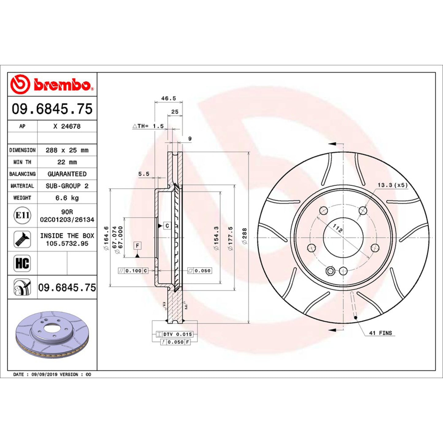 BRE-09.6845.75 - PAR DE DISCOS DE FRENO DELANTEROS PARA MERCEDES-BENZ C280 BASE 1996-1996