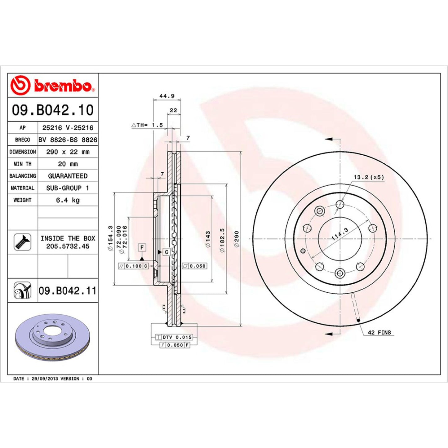 BRE-09.B042.10 - PAR DE DISCOS DE FRENO DELANTEROS PARA MAZDA MX-5 GRAND TOURING 2007-2015