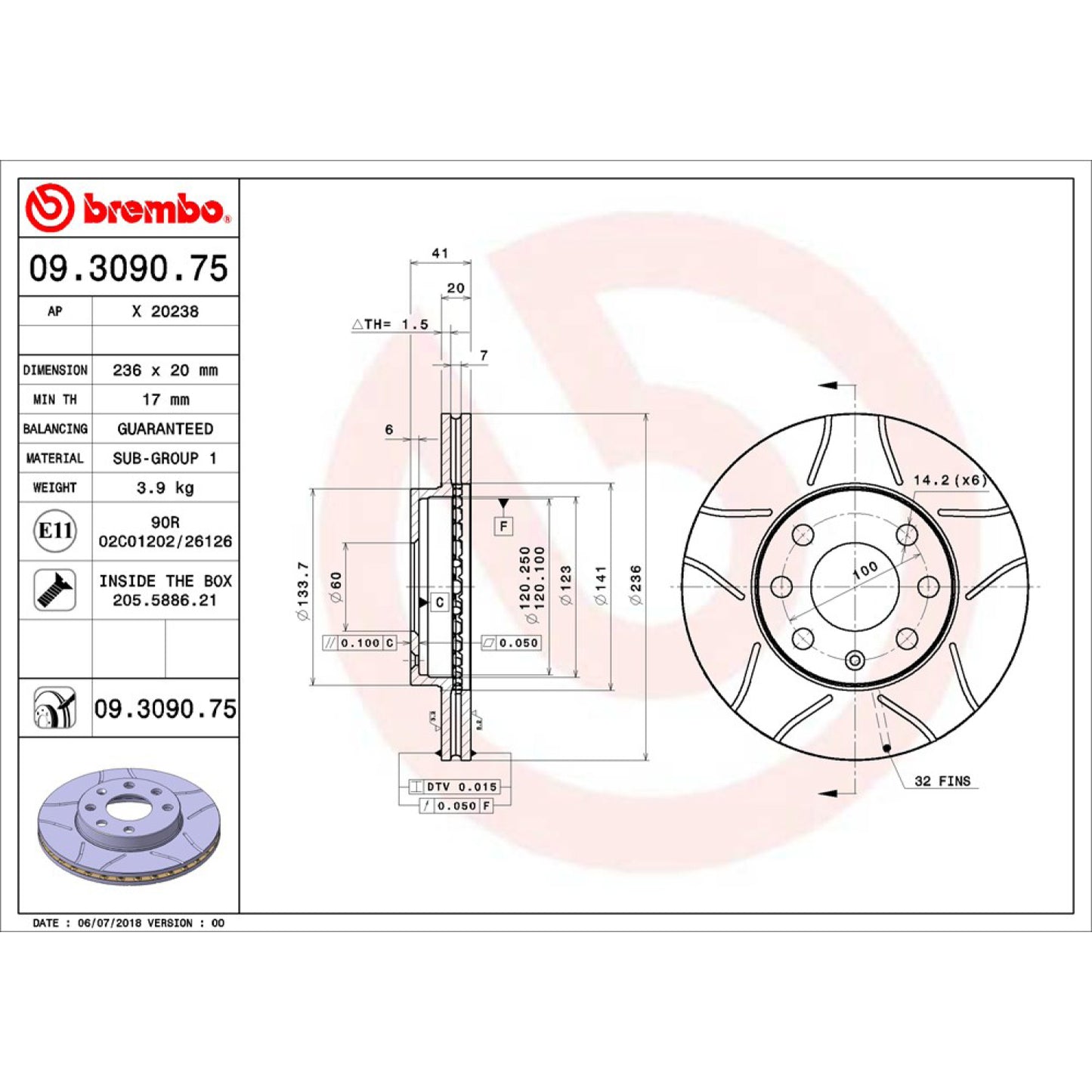 BRE-09.3090.75 - PAR DE DISCOS DE FRENO DELANTEROS PARA CHEVROLET CHEVY BASE 1998-2012
