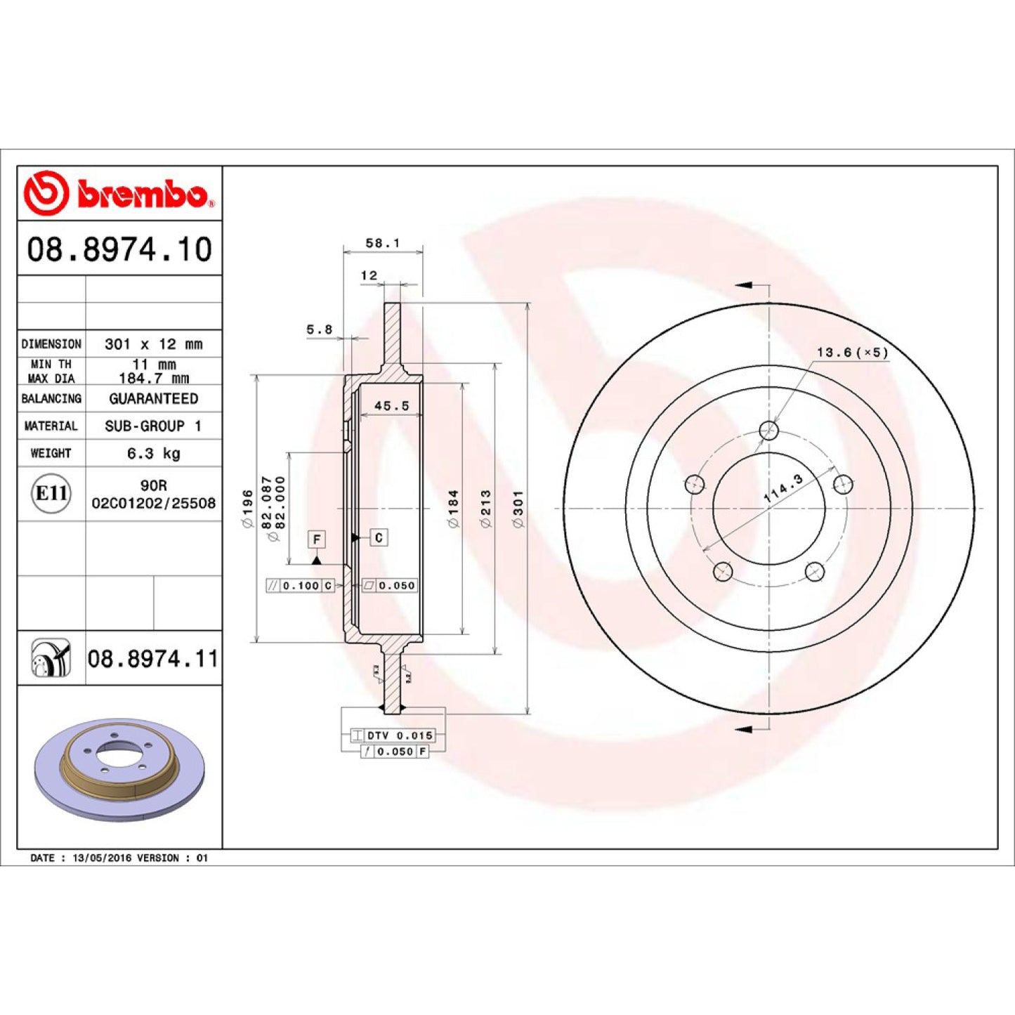 BRE-08.8974.10 - PAR DE DISCOS DE FRENO TRASEROS PARA FORD EXPLORER EDDIE BAUER 2003-2010