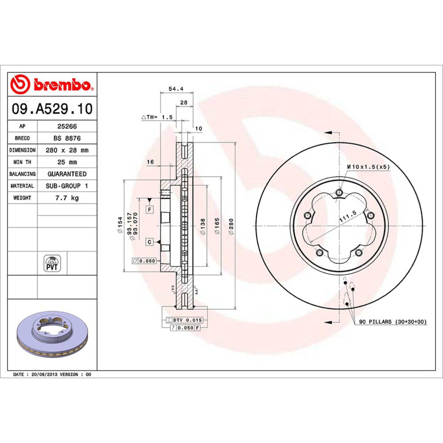 BRE-09.A529.10 - PAR DE DISCOS DE FRENO DELANTEROS PARA FORD TRANSIT BASE 2007-2014