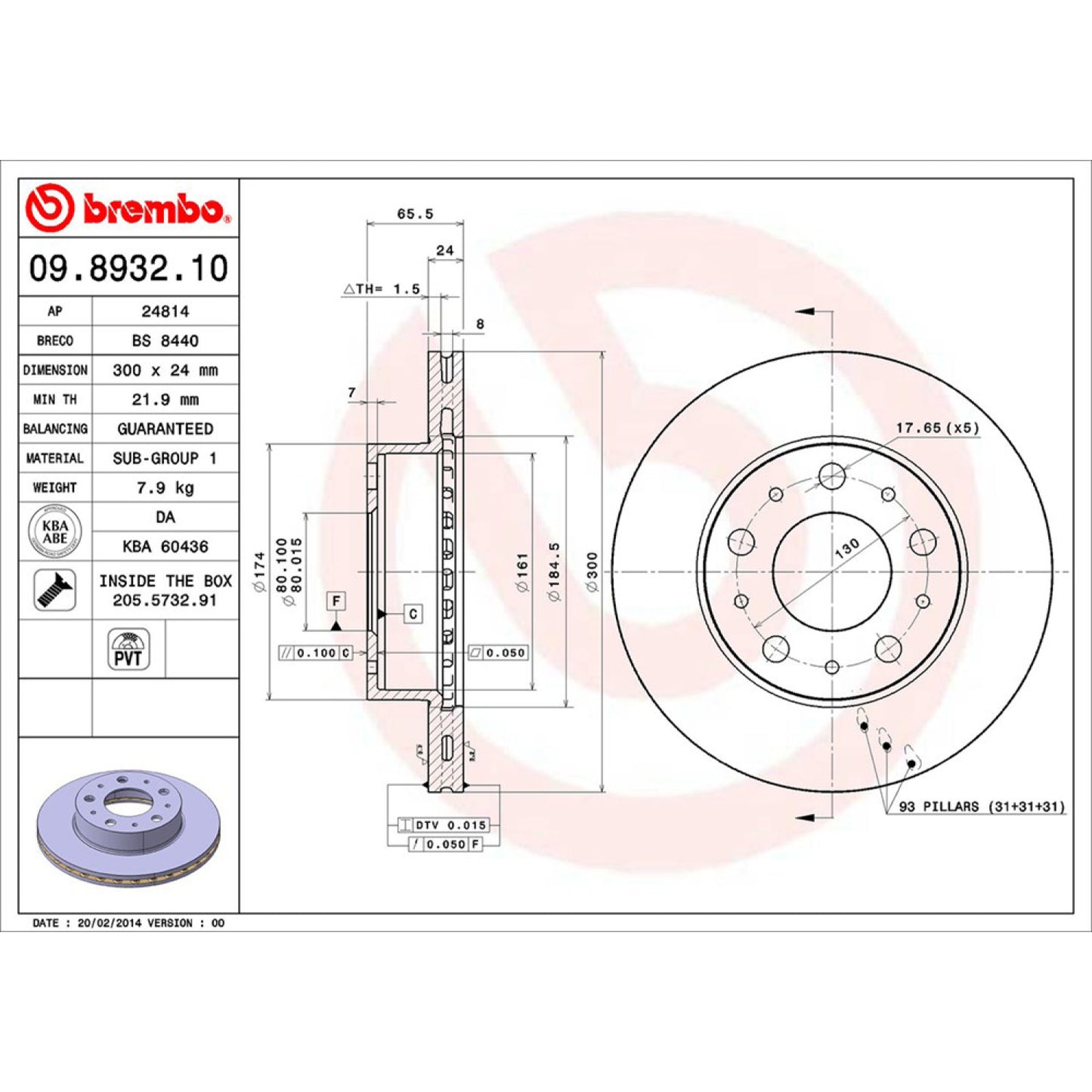 BRE-09.8932.10 - PAR DE DISCOS DE FRENO DELANTEROS PARA FIAT DUCATO BASE 2008-2019