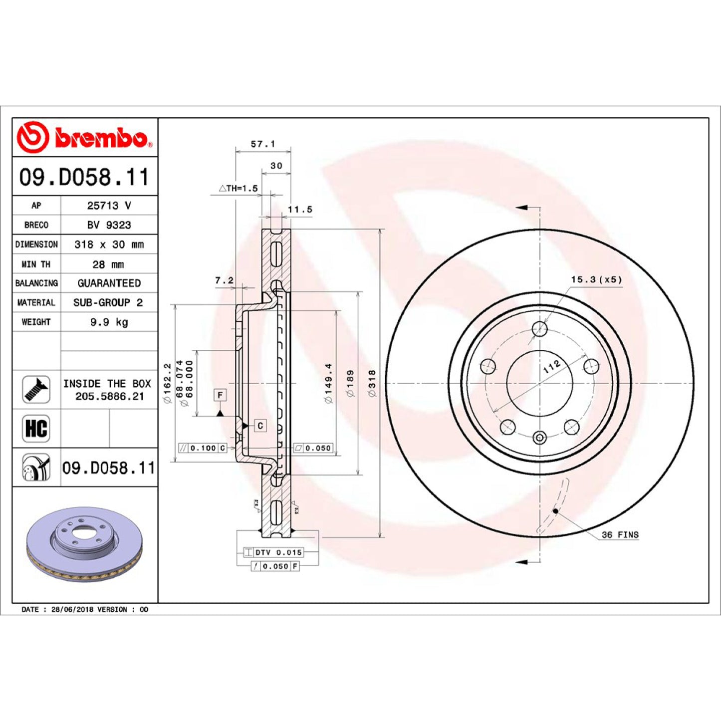 BRE-09.D058.11 - PAR DE DISCOS DE FRENO DELANTEROS PARA AUDI A4 DYNAMIC 2017-2022