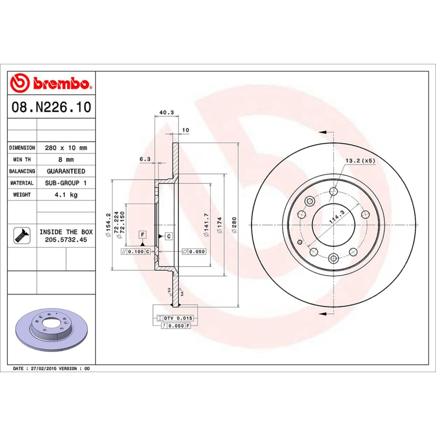 BRE-08.N226.10 - PAR DE DISCOS DE FRENO TRASEROS PARA FORD FUSION HYBRID 2010-2012