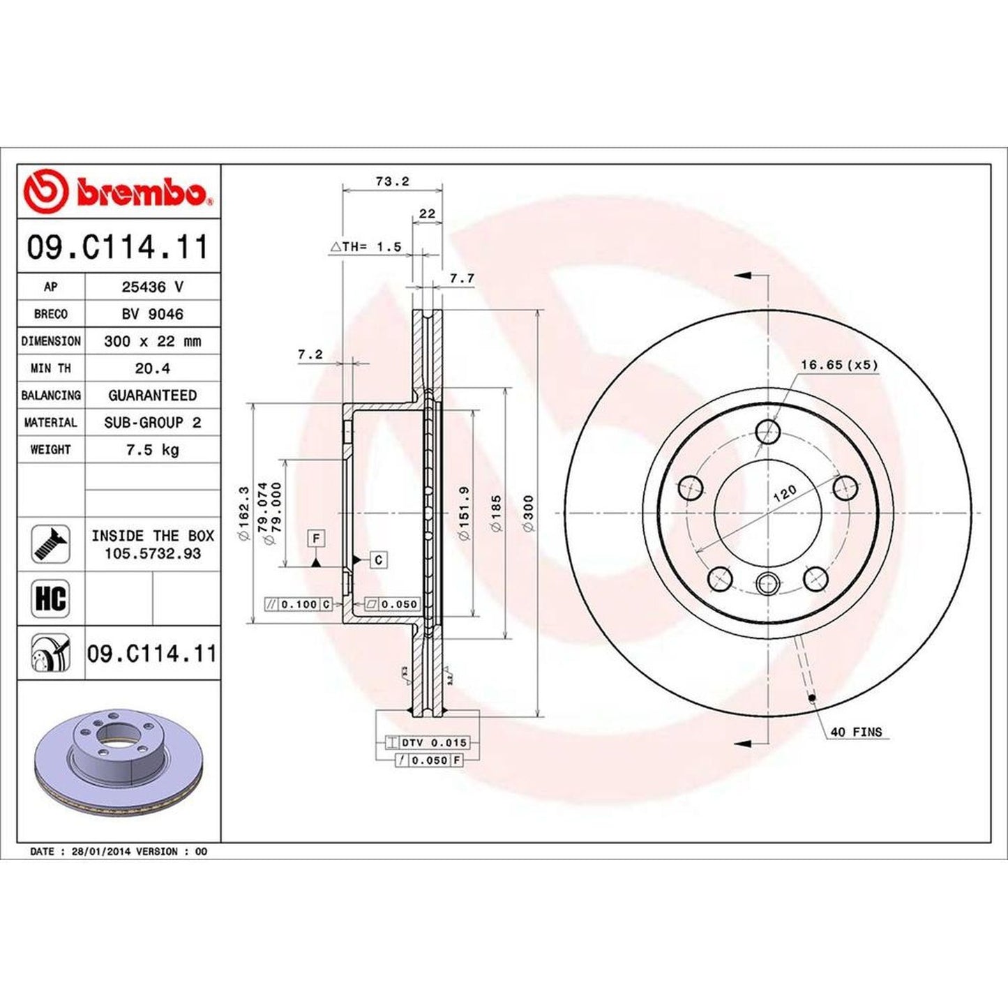BRE-09.C114.11 - PAR DE DISCOS DE FRENO DELANTEROS PARA BMW 118I BASE 2012-2015