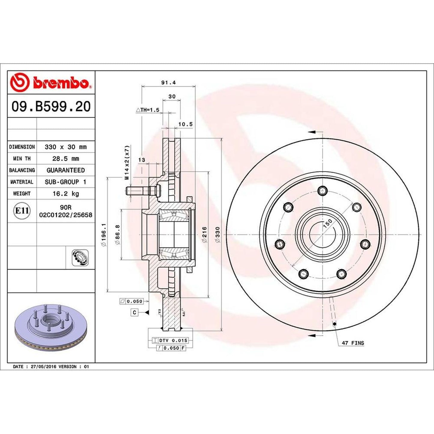 BRE-09.B599.20 - PAR DE DISCOS DE FRENO DELANTEROS PARA FORD F-150 FLOTILLERA 2004-2004