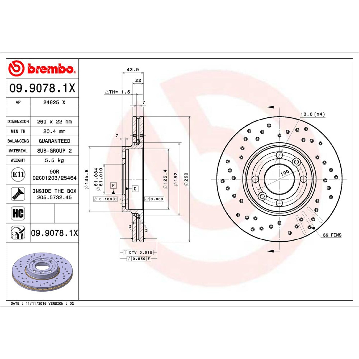 BRE-09.9078.1X - PAR DE DISCOS DE FRENO DELANTEROS PARA NISSAN MICRA COMFORT 2005-2007