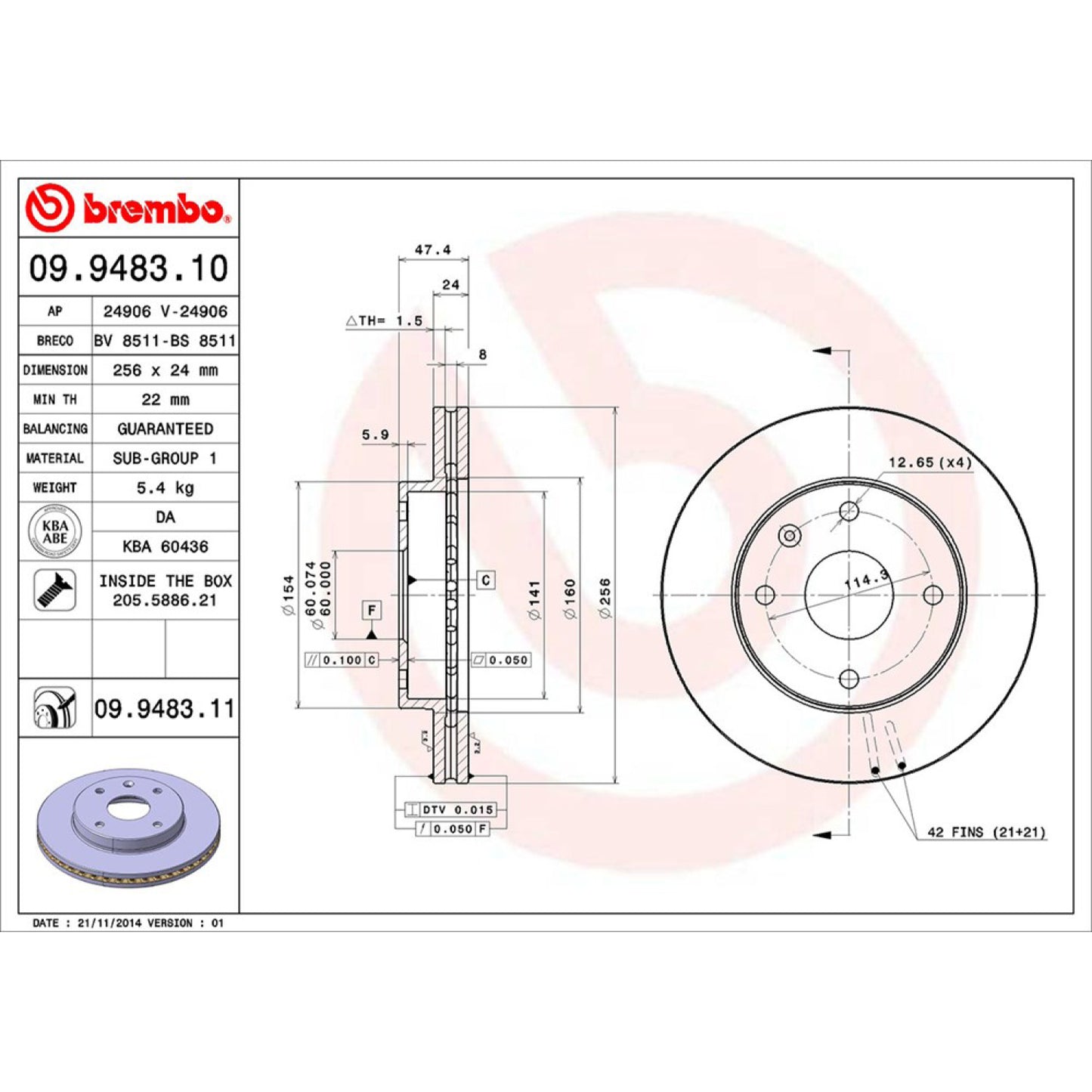 BRE-09.9483.10 - PAR DE DISCOS DE FRENO DELANTEROS PARA CHEVROLET OPTRA BASE 2006-2010