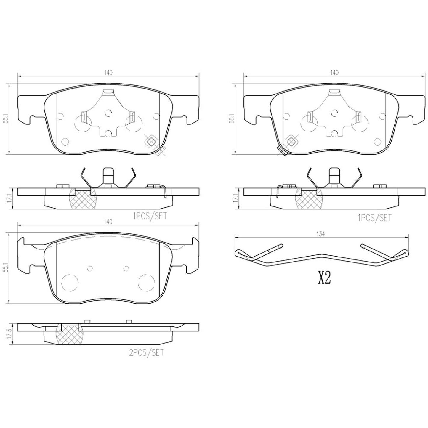 BRE-P10076N - BALATAS DELANTERAS PARA CHEVROLET AVEO LS 2019-2023