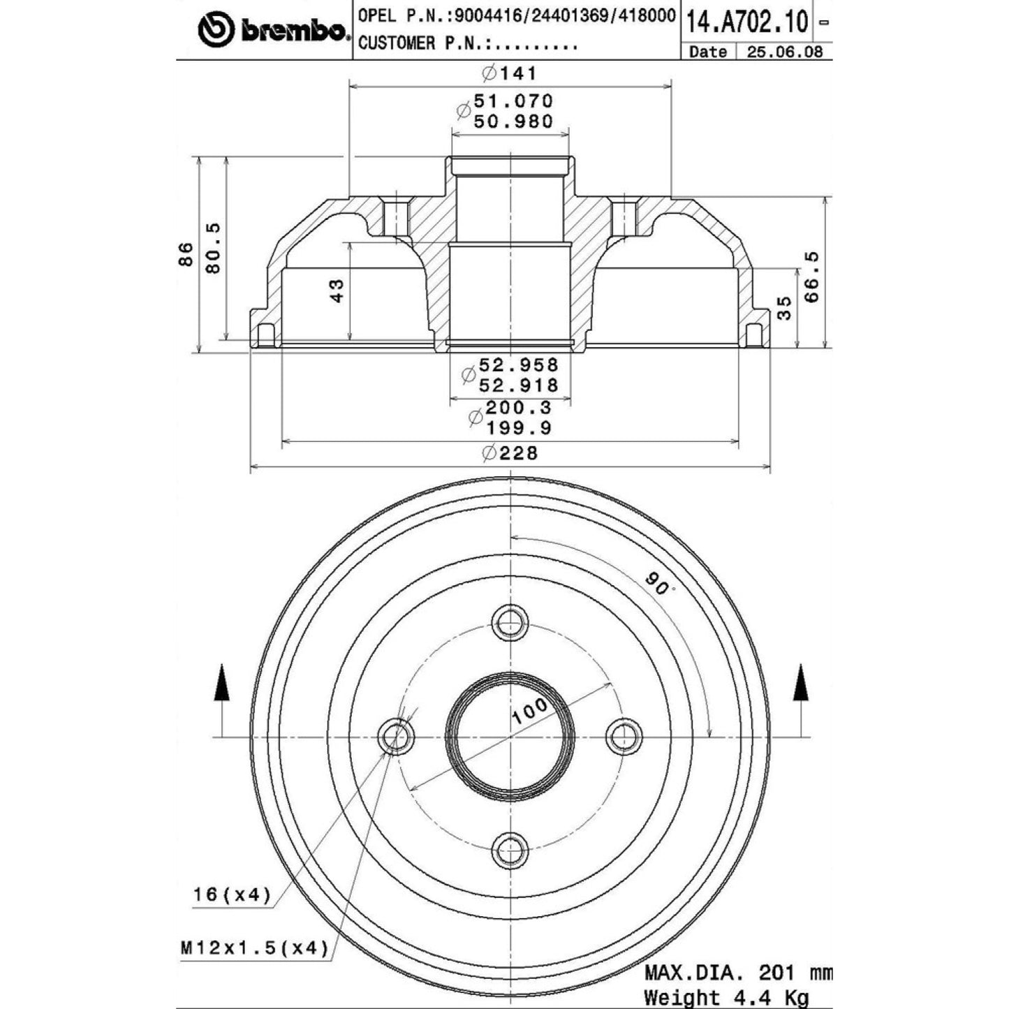 BRE-14.A702.10 - PAR DE TAMBORES DE FRENO TRASEROS PARA CHEVROLET CORSA BASE 2003-2008