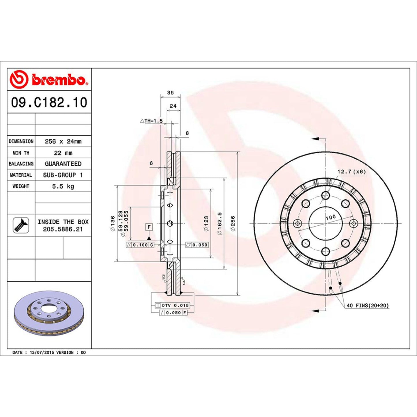BRE-09.C182.10 - PAR DE DISCOS DE FRENO DELANTEROS PARA CHEVROLET AVEO BASE 2004-2013