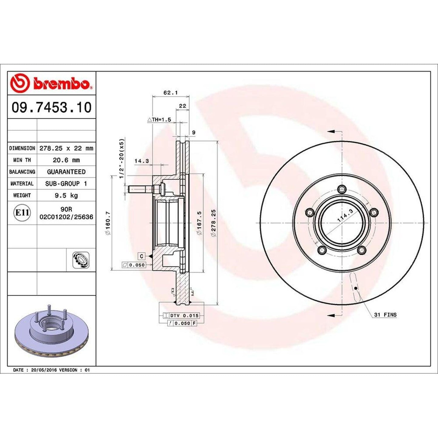 BRE-09.7453.10 - PAR DE DISCOS DE FRENO DELANTEROS PARA FORD EXPLORER 4X4 1991-1992