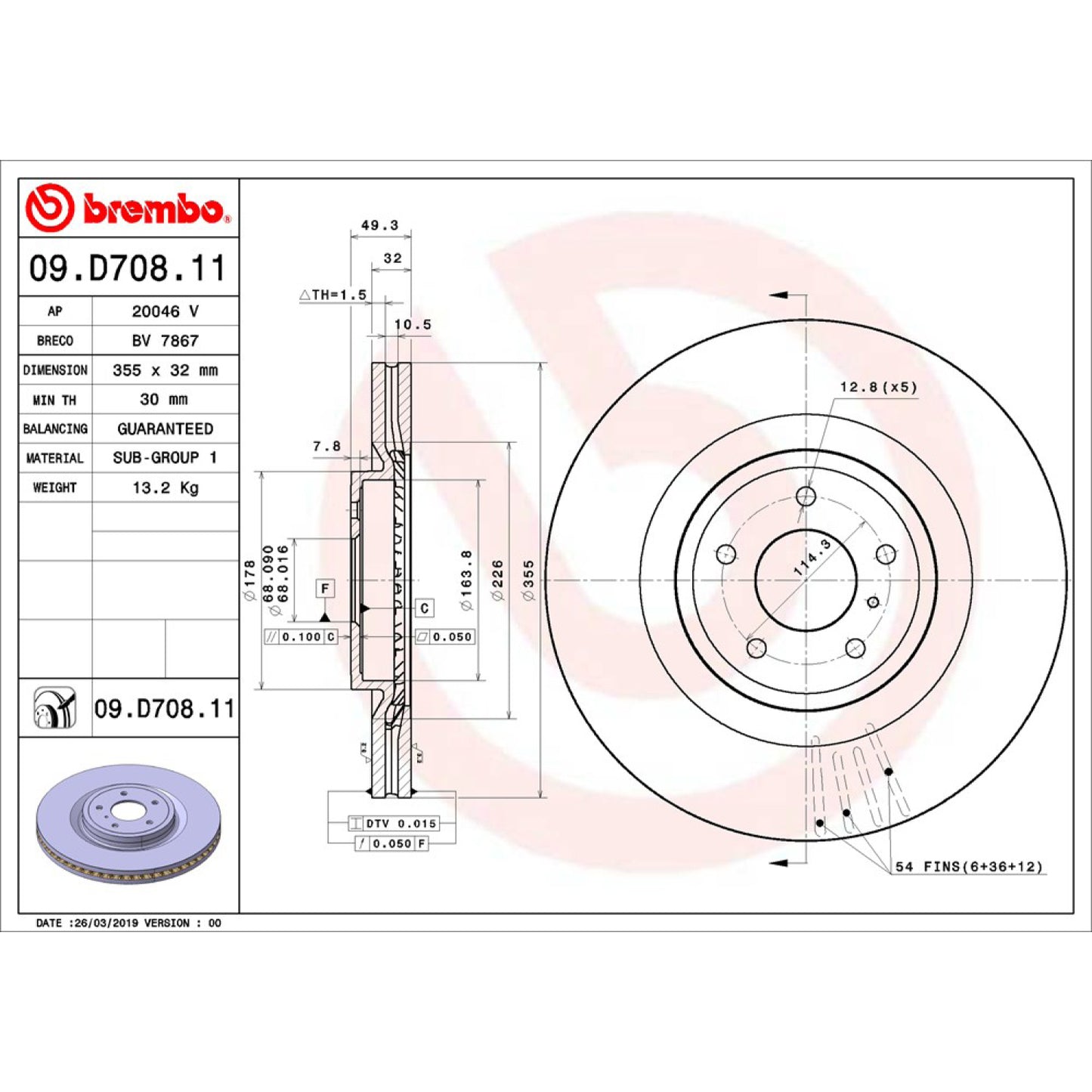 BRE-09.D708.11 - PAR DE DISCOS DE FRENO DELANTEROS PARA NISSAN 370Z NISMO 2018-2019