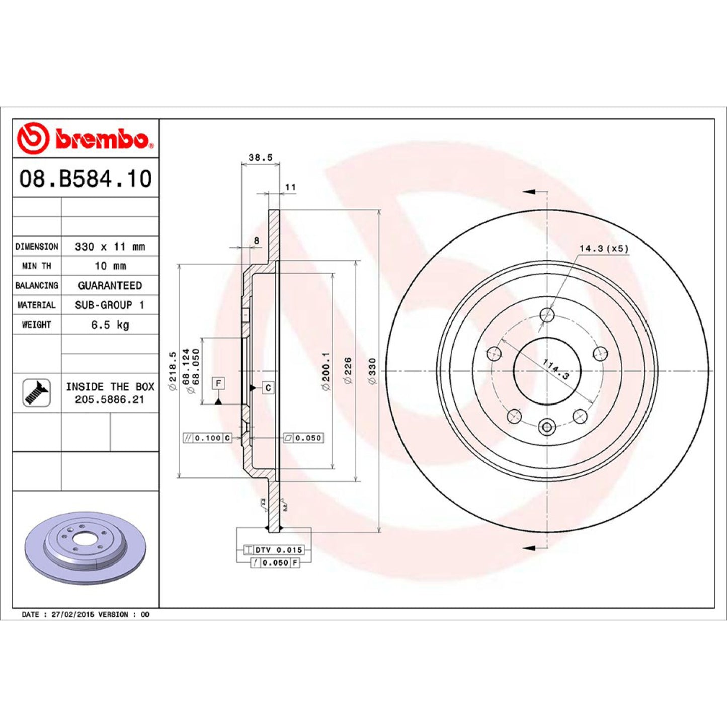 BRE-08.B584.10 - PAR DE DISCOS DE FRENO TRASEROS PARA FORD EDGE LIMITED 2011-2014