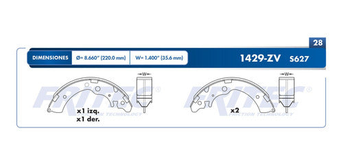 OW-1429-ZV - ZAPATA DE FRENOS - ESTANDAR VULCANIZADO - DIAMETRO 220 MM 8.660 IN - HONDA ACCORD 1990-2007 - CIVIC 2003-2013 - CR-V 1997-2001 - FIT 2013-2013 - BR-V 2018-2019