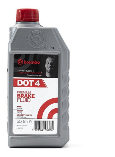 BRE-L04005-1 - LIQUIDO <BR> PIEZA (500ML) <BR> TIPO DOT 4 <BR> LIQUIDO DE FRENOS <BR> PUNTO DE EBULLICION SECO ? 260°C. <BR> PUNTO DE EBULLICION EN HUMEDO ? 165°C. <BR> VISCOSIDAD 1.400 cSt MAX. BASE GLYCOL