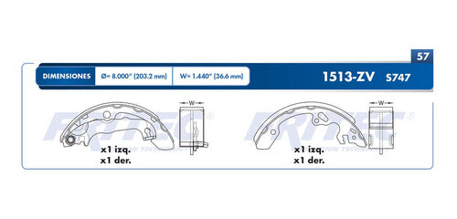 OW-1513-ZV - ZAPATA DE FRENOS - ESTANDAR VULCANIZADO - DIAMETRO 203 MM 8.000 IN - FORD FOCUS 2000-2011 - FOCUS AMBIENTE MEX 2008-2011 - FOCUS RS MEX 2010-2011 - FOCUS SPORT MEX 2011-2011 - FOCUS ST MEX 2008-2011