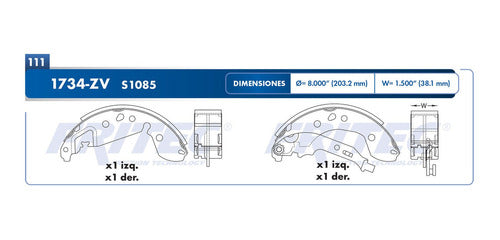 OW-1734-ZV - ZAPATA DE FRENOS <BR> ESTANDAR VULCANIZADO <BR> DIAMETRO 203.2 MM 8.000 IN <BR> RENAUL LOGAN 2015-2019
