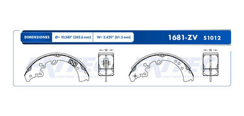 OW-1681-ZV - ZAPATA DE FRENOS - ESTANDAR VULCANIZADO - DIAMETRO 294.64 MM 11.6 IN - TOYOTA TRUCK HILUX MEX 2009-2010 - TOYOTA HILUX 2WD MEX 2009-2012 - TOYOTA HILUX 2014