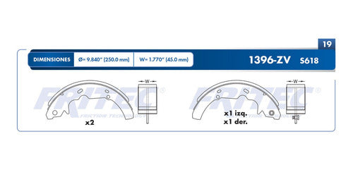OW-1396-ZV - ZAPATA DE FRENOS - ESTANDAR VULCANIZADO - DIAMETRO 250 MM 9.840 IN - FORD COUGAR MEX 1989-1992 - THUNDERBIRD 1990-1997 - MERCURY COUGAR 1990-1996 - SABLE 2000-2003