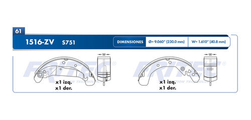 OW-1516-ZV - ZAPATA DE FRENOS - ESTANDAR VULCANIZADO - DIAMETRO 230 MM 9.060 IN - CHEVROLET MERIVA MEX 2003-2008 - CHEVROLET TORNADO MEX 2004-2007