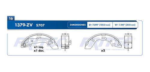 OW-1379-ZV - ZAPATA DE FRENOS <BR> ESTANDAR VULCANIZADO <BR> DIAMETRO 180 MM 7.090 IN <BR> DODGE ATOS MEX 2001-2012 <BR> HYUNDAI ACCENT 1995-1999