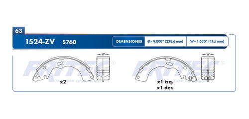 OW-1524-ZV - ZAPATA DE FRENOS - ESTANDAR VULCANIZADO - DIAMETRO 228.6 MM 9.000 IN - FORD ESCAPE 2001-2007 - MAZDA TRIBUTE 2001-2006 2008-2008 - MERCURY MARINER 2005-2007