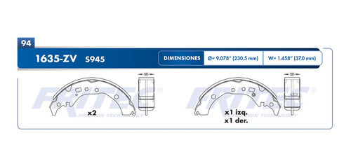 OW-1635-ZV - ZAPATA DE FRENOS - ESTANDAR VULCANIZADO - DIAMETRO 230.5 MM 9.078 IN - SCION XD 2009-2013 - TOYOTA COROLLA 2009-2011 - PRIUS C 2018-2019