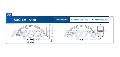OW-1540-ZV - ZAPATA DE FRENOS - ESTANDAR VULCANIZADO - DIAMETRO 228.6 MM 9.000 IN - CHEVROLET HHR 2009-2011 - CHRYSLER SEBRING 2003-2006 - DODGE STRATUS 2001-2006 - STRATUS MEX 2003-2006