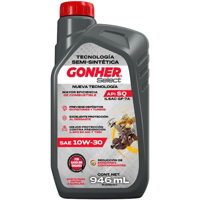 GH-1034994 - ACEITE GONHER SEMI-SINTETICO 10W-30 API SQ CAJA CON 12 PIEZAS DE 946ML