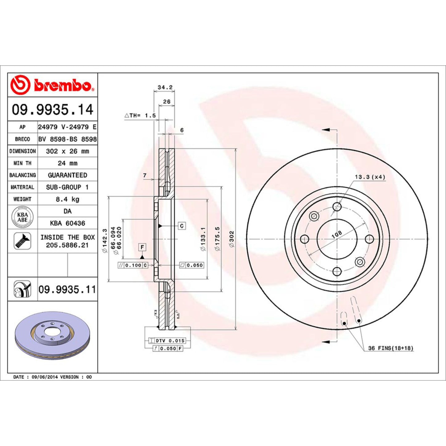 BRE-09.9935.11 - PAR DE DISCOS DE FRENO DELANTEROS PARA PEUGEOT 207 RC 2008-2010