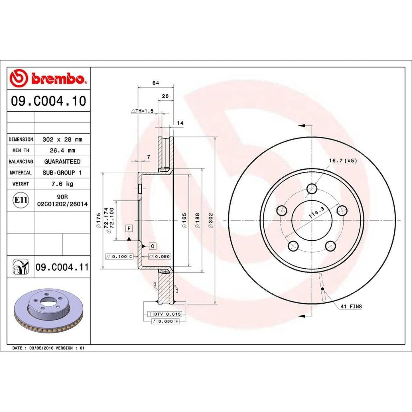 BRE-09.C004.11 - PAR DE DISCOS DE FRENO DELANTEROS PARA DODGE NITRO ATX 2008-2008