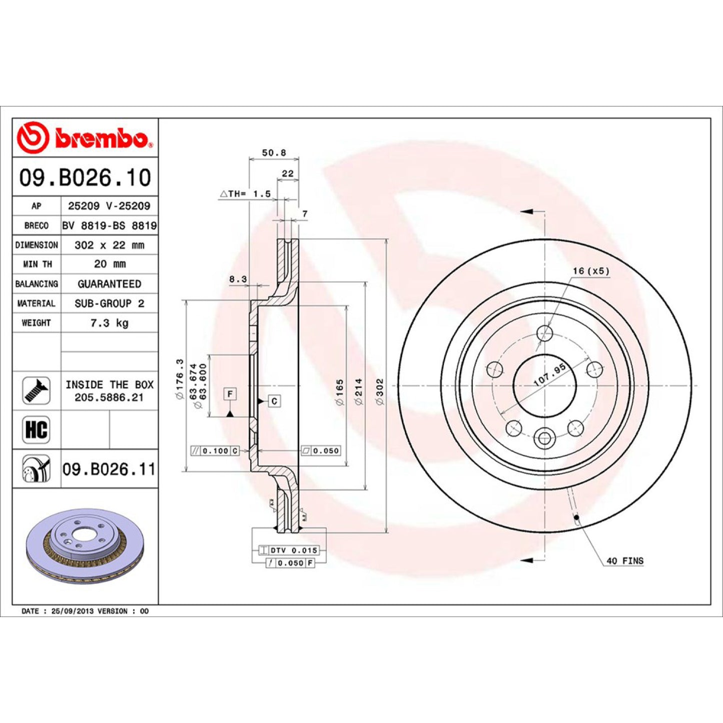BRE-09.B026.10 - PAR DE DISCOS DE FRENO TRASEROS PARA VOLVO XC60 3.2 2010-2015