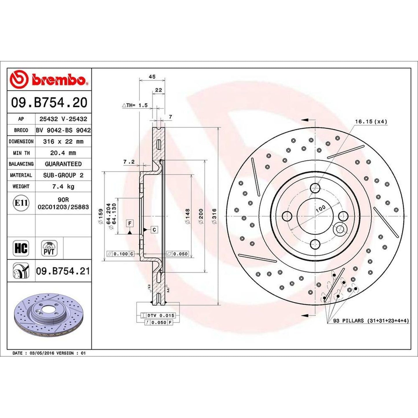 BRE-09.B754.21 - PAR DE DISCOS DE FRENO DELANTEROS PARA MINI COOPER ALL BLACK 2013-2013