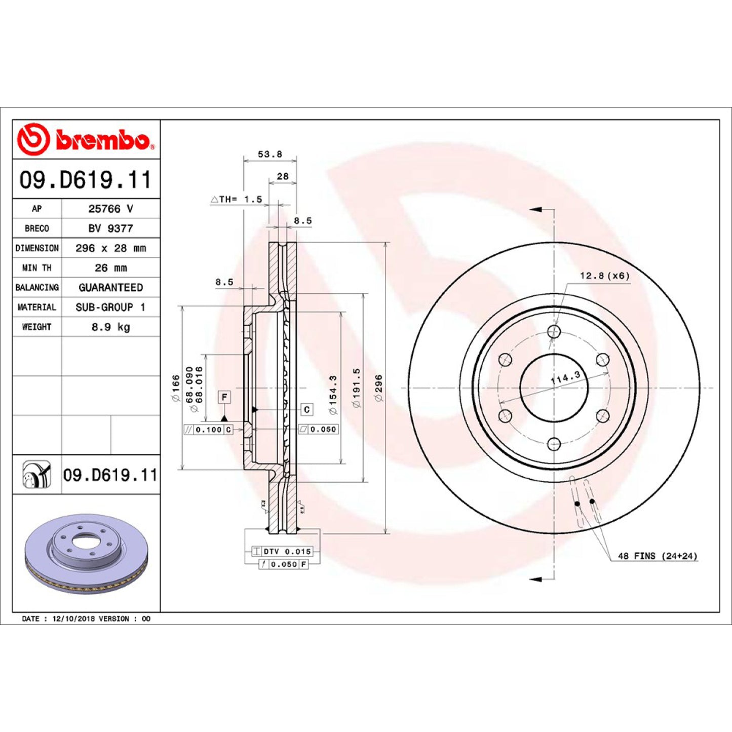 BRE-09.D619.11 - PAR DE DISCOS DE FRENO DELANTEROS PARA NISSAN NP300 BASE 2016-2017