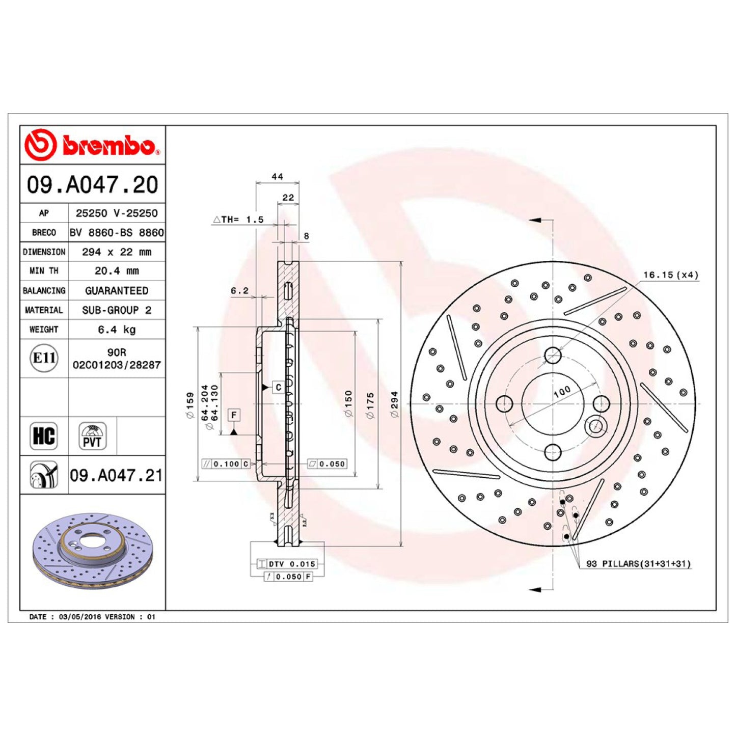 BRE-09.A047.20 - PAR DE DISCOS DE FRENO DELANTEROS PARA MINI COOPER ALL BLACK 2013-2013