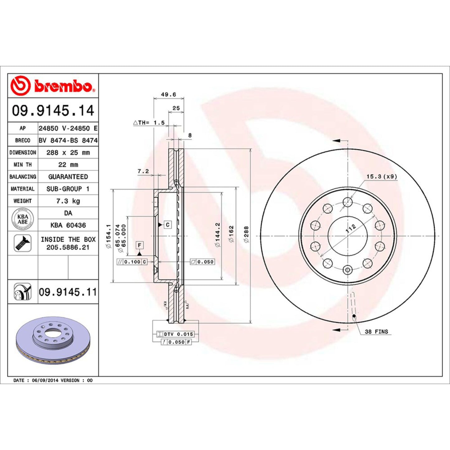BRE-09.9145.10 - PAR DE DISCOS DE FRENO DELANTEROS PARA AUDI A3 100 ANIVERSARIO 2010-2010