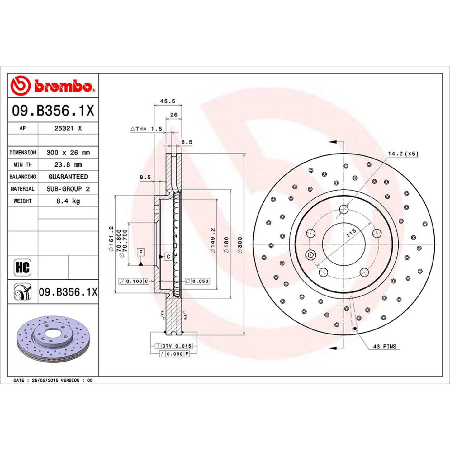BRE-09.B356.1X - PAR DE DISCOS DE FRENO DELANTEROS PARA CHEVROLET CRUZE BASE 2010-2012