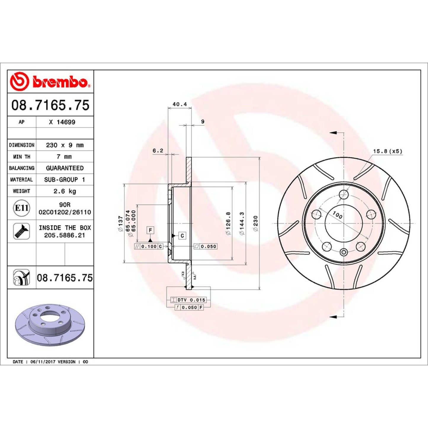 BRE-08.7165.75 - PAR DE DISCOS DE FRENO TRASEROS PARA AUDI A1 ACTIVE 2016-2016