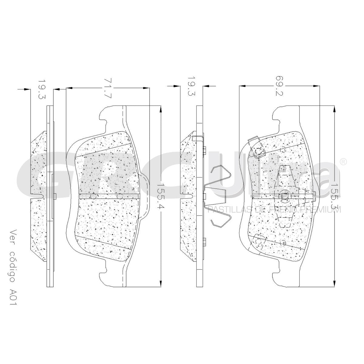 GCD1721 - BALATAS CERAMICAS DELANTERAS PARA FIAT 500L 2014-2020