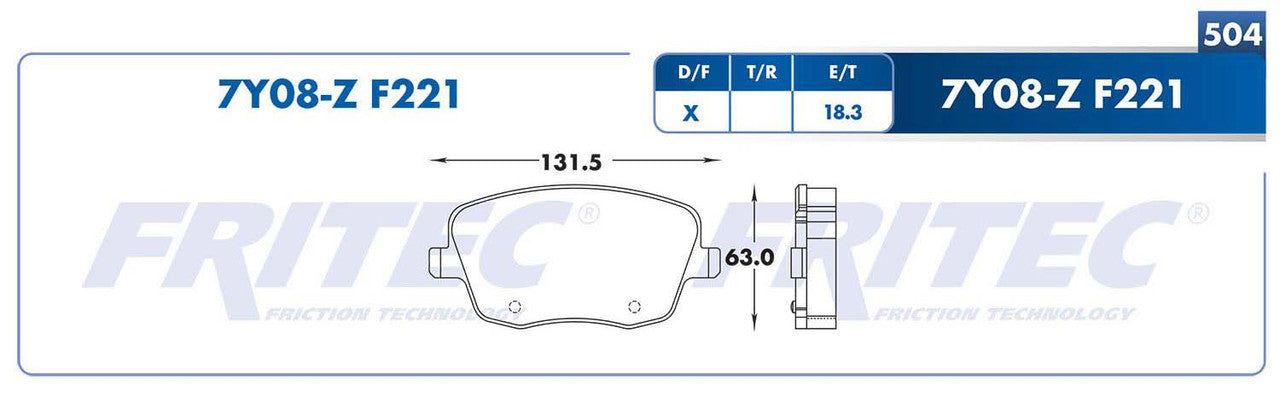 M-7Y08-Z PADS (7Y08-F221) RD CORDOBA 2004-2009 SEAT IBIZA 2004-2008 VOLKSWAGEN POLO 2003-2007 SEAT