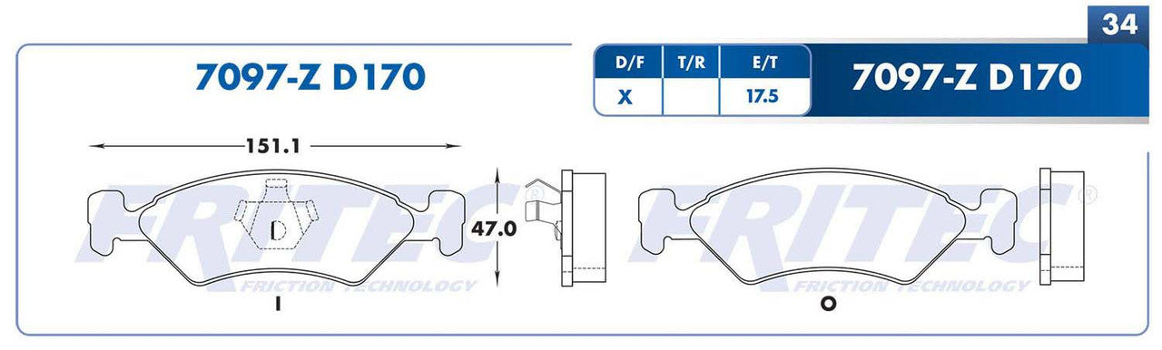 M-7097-Z PADS (7097-D170) RD DART 1982-1982 CHRYSLER VOLARE 1981-1982 PLYMOUTH VOLARE K 1982-1982 CHRYSLER