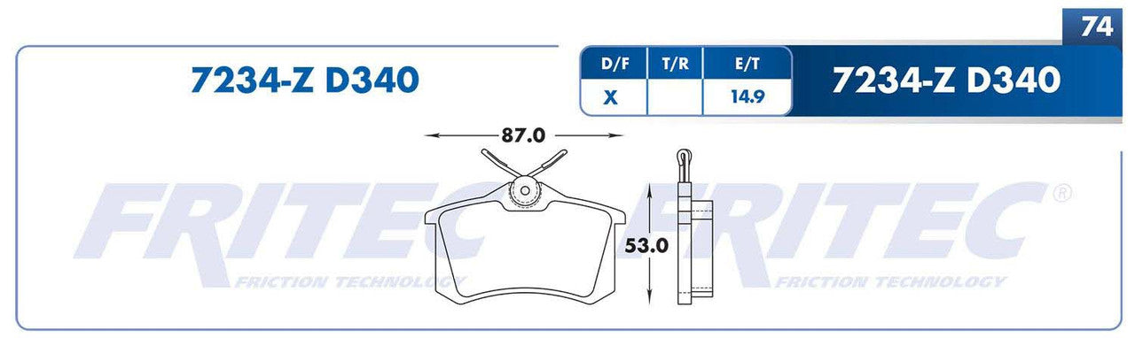 M-7234-Z PADS (7234-D340) RT 307 2003-2010 PEUGEOT 405SRI 1997-1999 RENAULT CLIO EURO 2007-2009 RENAULT FLUENCE PEUGEOT