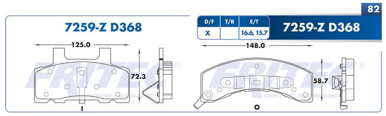 M-7259-Z PADS (7259-D368) RD TRUCK C1500 1988-1991 CHEVROLET TRUCK K1500 1988-1991 GMC TRUCK C1500 1988-1990 GENERAL MOTORS