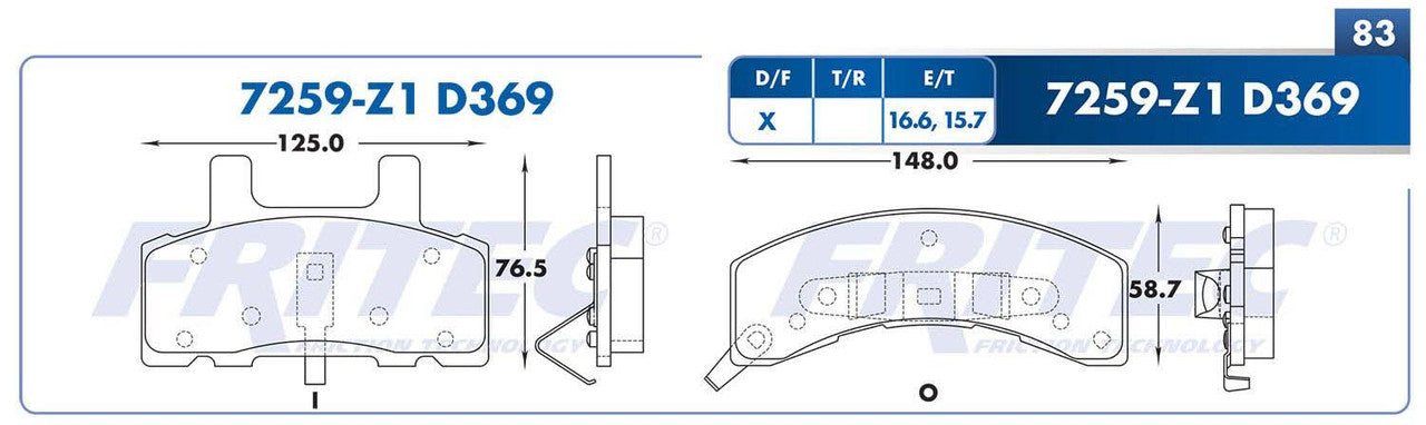 M-7259-Z1 PADS (7259-D369) RD 60 SPECIAL 1993-1993 CADILLAC DEVILLE 1990-1999 CADILLAC FLEETWOOD 1990-1992 CADILL CADILLAC