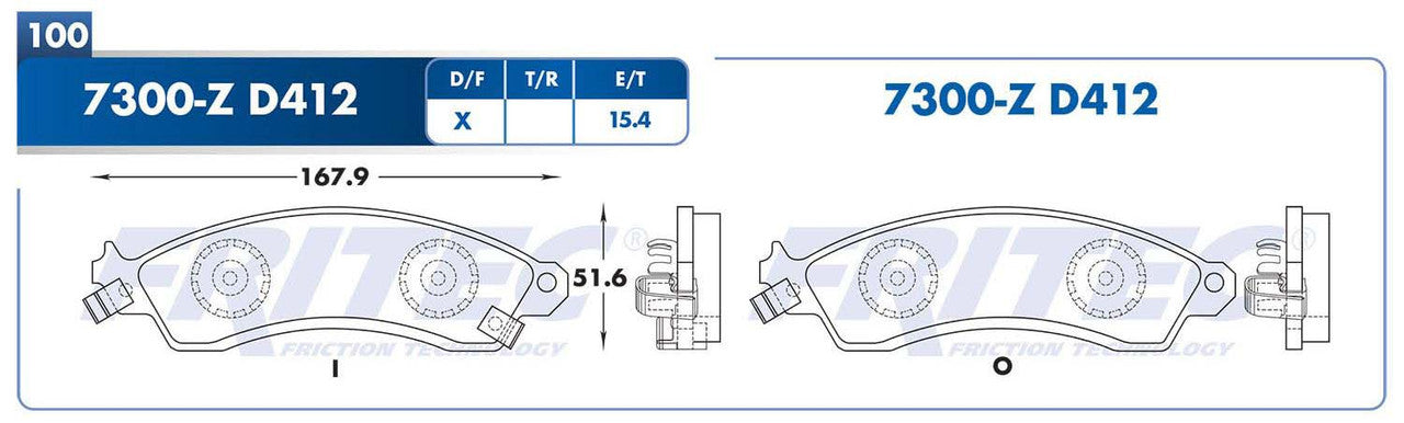 M-7300-Z PADS (7300-D412) RD CORVETTE 1988-1996 FORD MUSTANG 1994-2004 GENERAL MOTORS