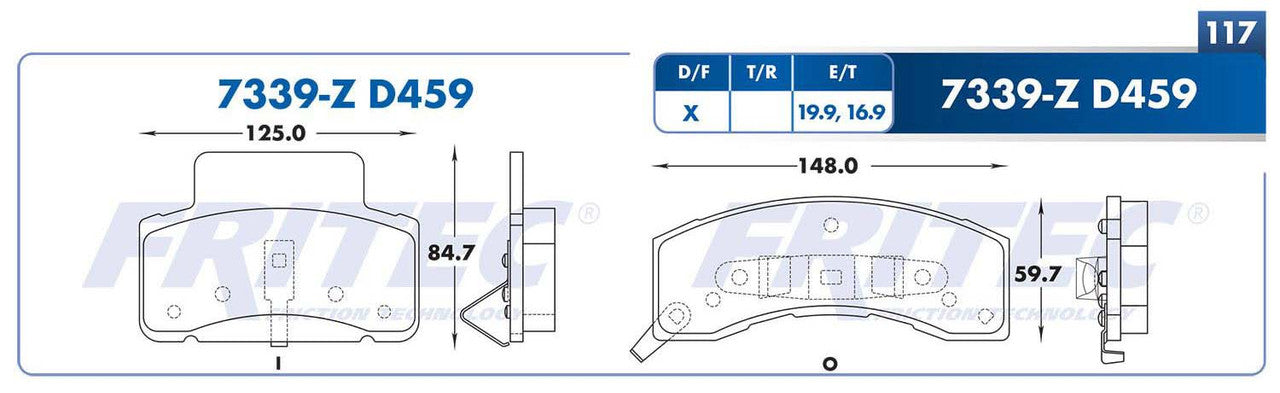 M-7339-Z PADS (7339-D459) RD TRUCK C30 1991-1991 CHEVROLET TRUCK EXPRESS 2500 2000-2002 CHEVROLET TRUCK K3500 19 GENERAL MOTORS