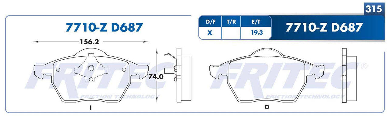 M-7710-AZ PADS (7710A-D687) RD TT 2001-2006 AUDI TT QUATTRO 2002-2006 SEAT LEON CUPRA 2001-2006 SEAT TOLEDO TURBO AUDI