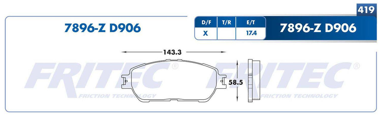 M-7896-Z PADS (7896-D906) RD AVALON 2005-2007 TOYOTA CAMRY 2005-2006 TOYOTA SOLARA 2004-2008 TOYOTA TRUCK SIENNA TOYOTA